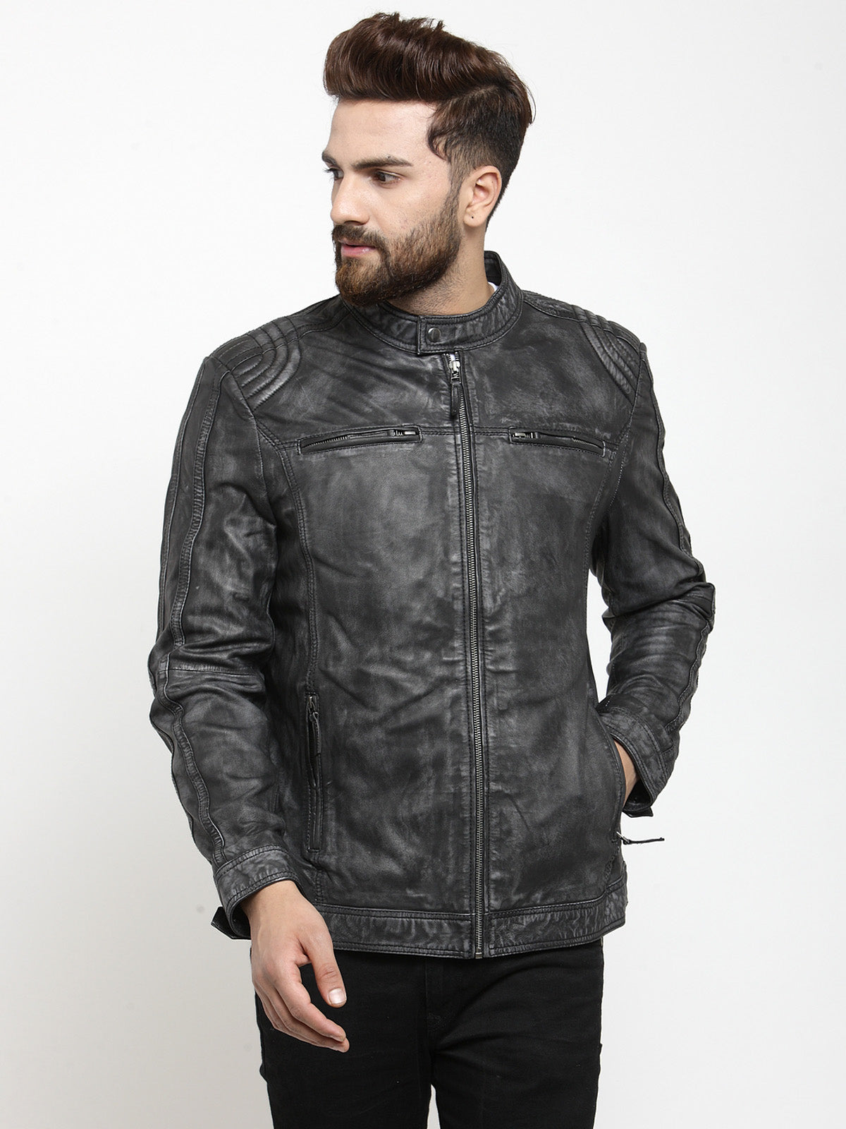 Cora Leather Snap Collar Jacket Jet Black | ALLSAINTS US