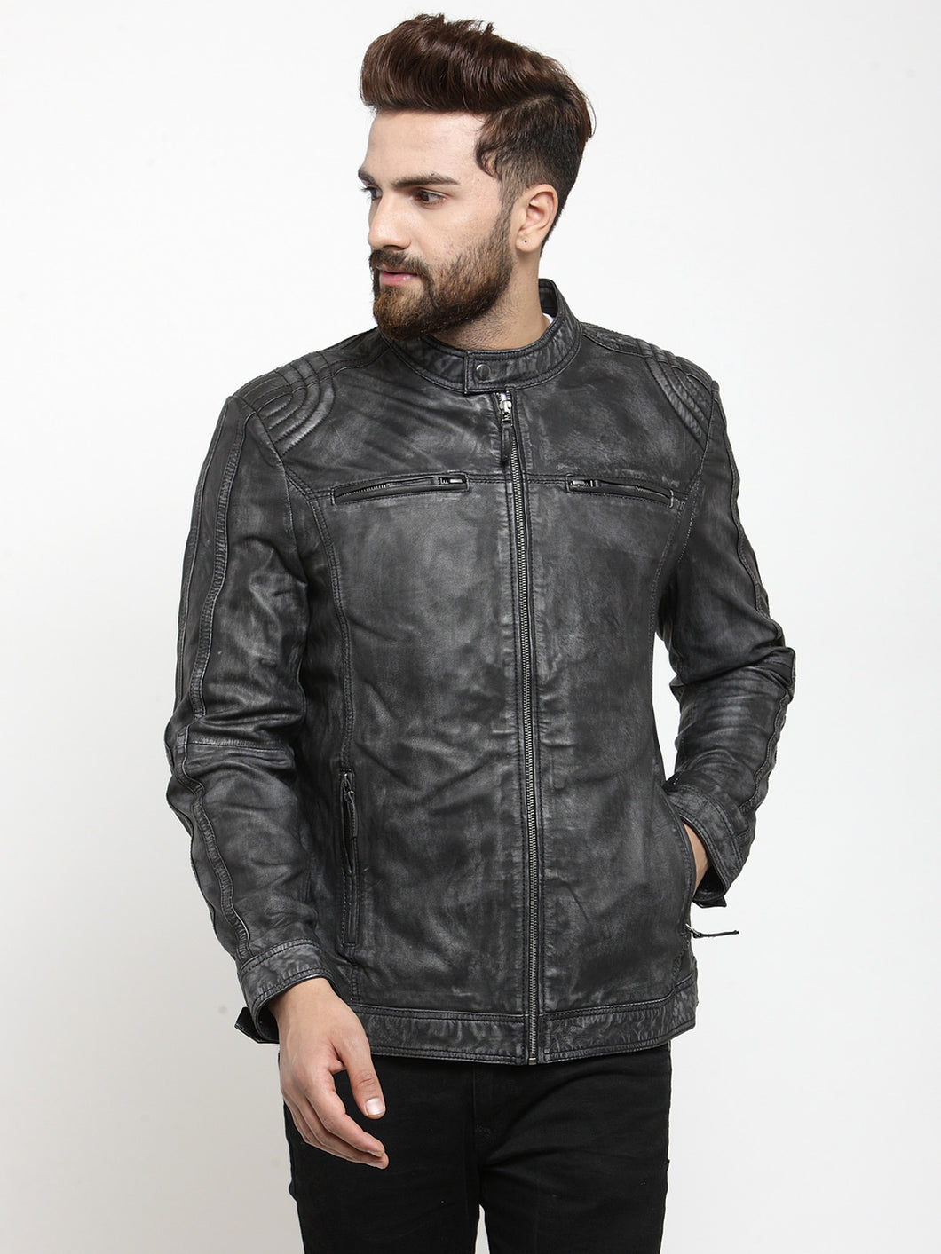 Teakwood Leathers Black Men's 100% Genuine Leather Jacket