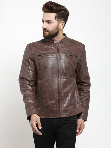 Teakwood Leathers Brown Men's 100% Genuine Leather Jacket