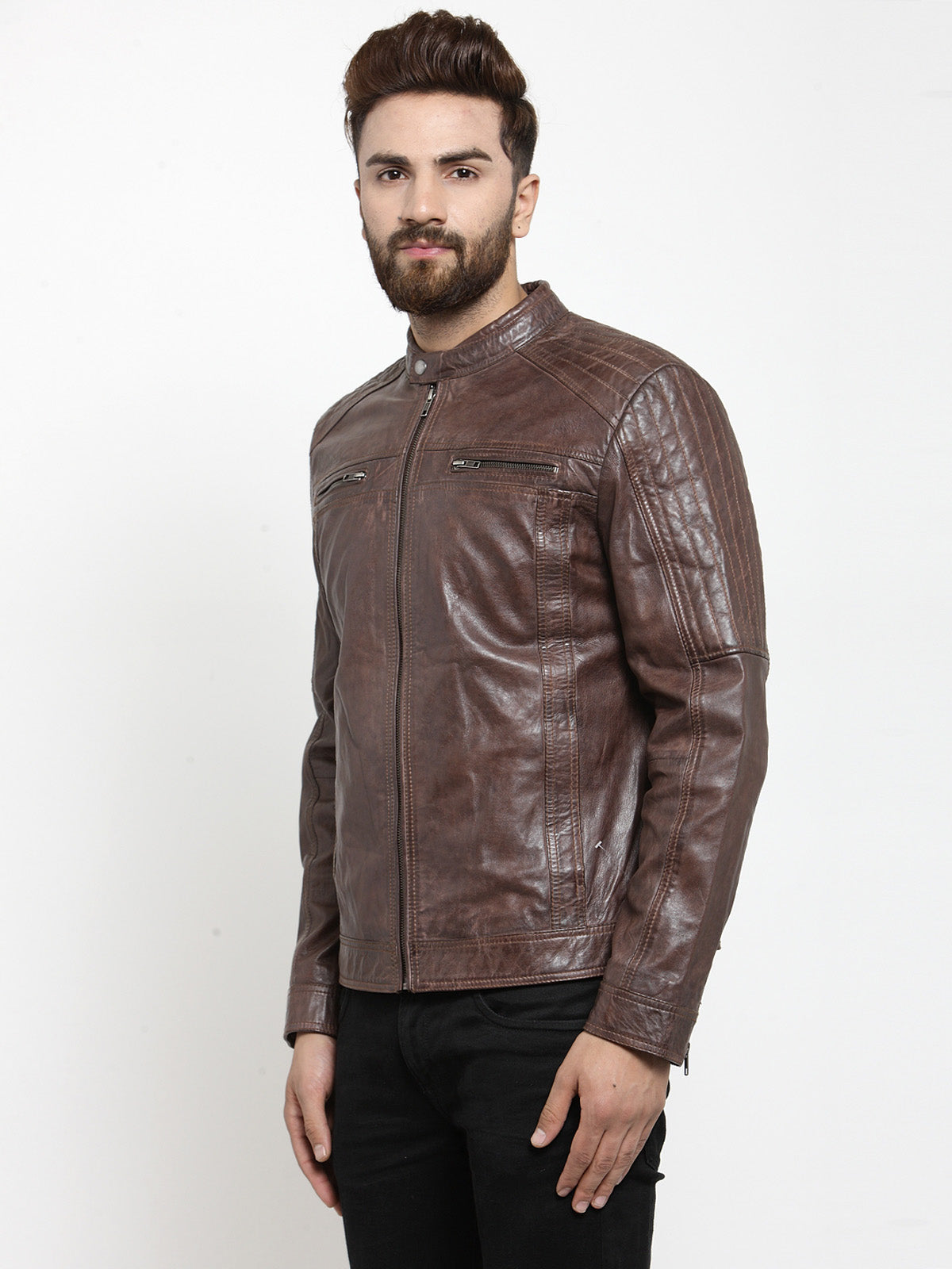 Men-New-Genuine-Leather-Black-Slim-Rider-Jacket