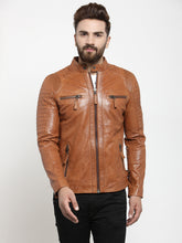 Load image into Gallery viewer, Teakwood Leathers Beige/Dark Mustard Men&#39;s 100% Genuine Leather Jacket

