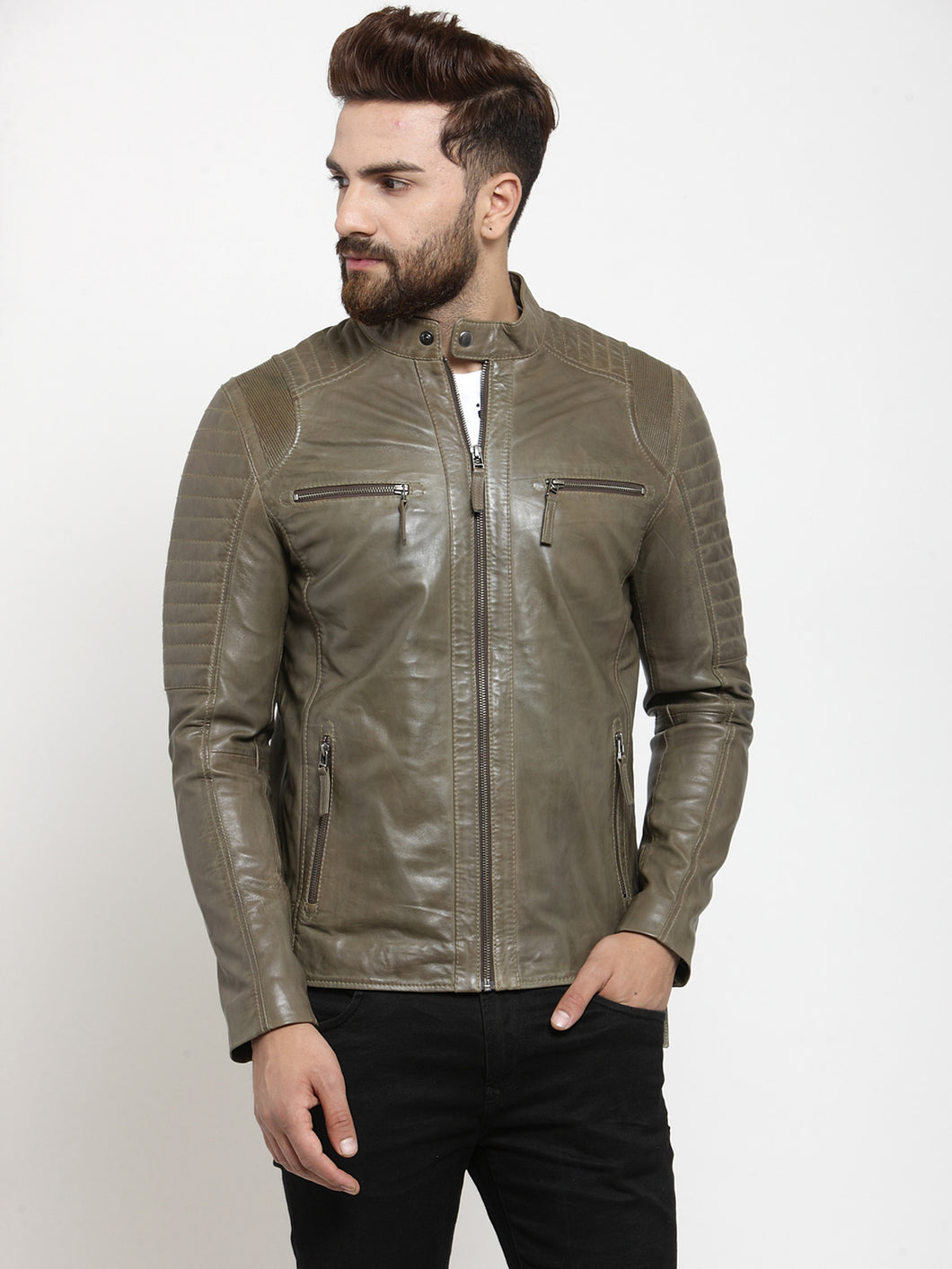 Teakwood Leathers Olive Green Men's 100% Genuine Leather Jacket