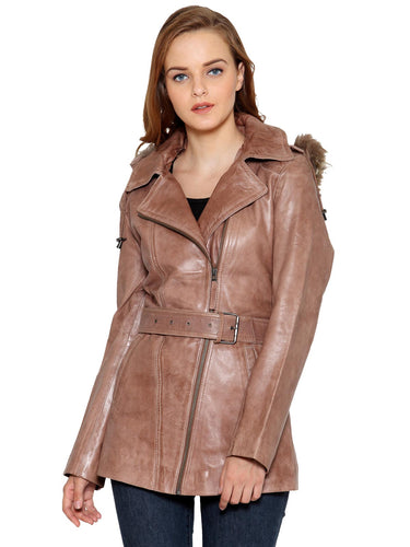 Teakwood Beige Women Genuine Leather Jacket
