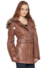 Load image into Gallery viewer, Teakwood Tan Women Genuine Leather Jacket
