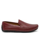 Load image into Gallery viewer, Men Maroon Texture Solid Genuine Leather Loafers
