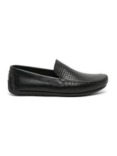 Load image into Gallery viewer, Men Black Texture Solid Genuine Leather Loafers
