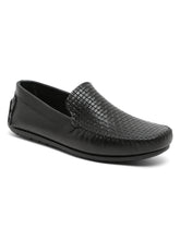 Load image into Gallery viewer, Men Black Texture Solid Genuine Leather Loafers
