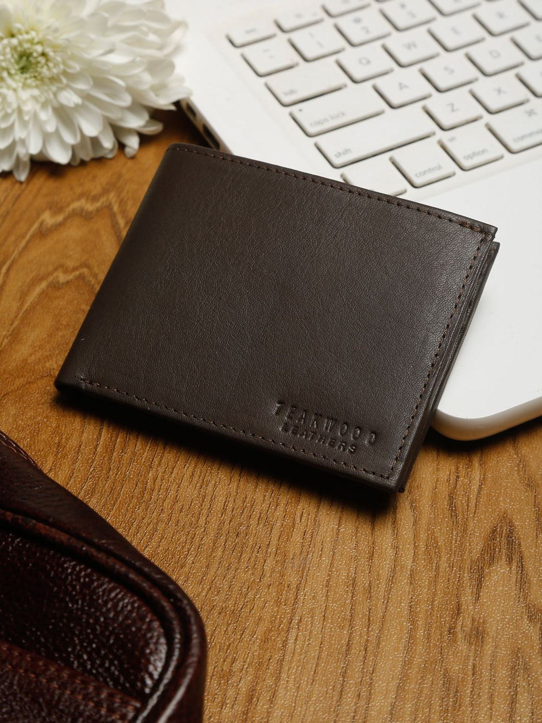 Men Brown Solid Genuine Leather Two Fold Wallet