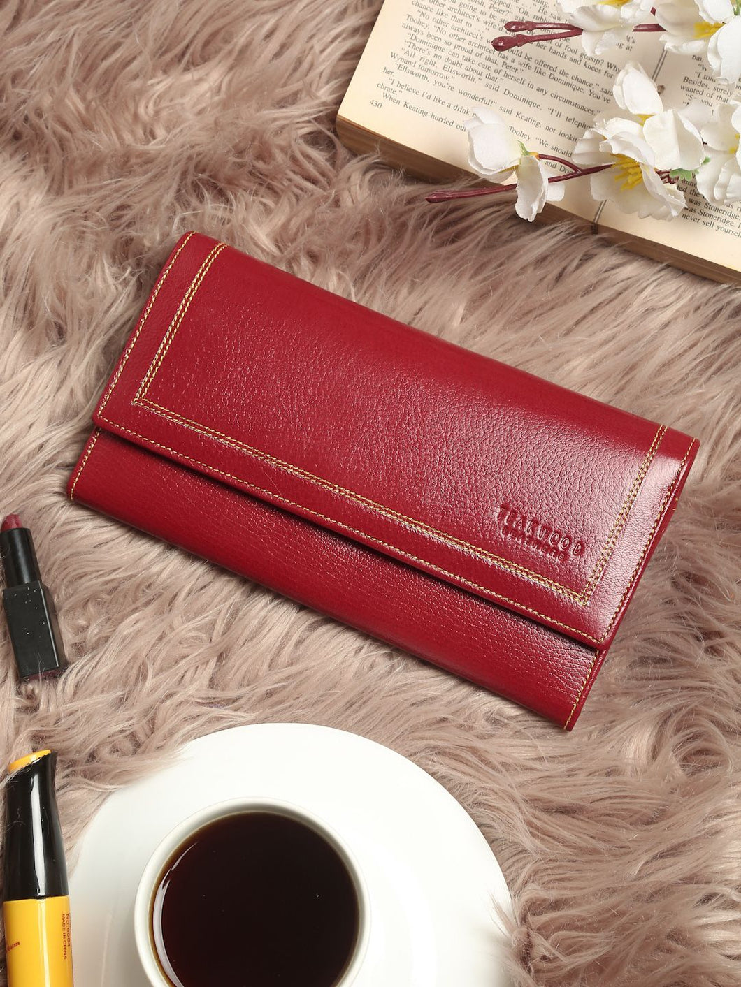 Teakwood Genuine Leather Red Color Wallet