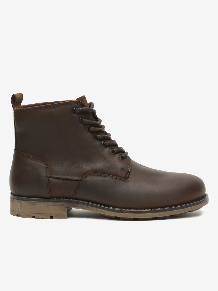 Men Brown Solid Mid Top Lace-up Boots – Teakwood Leathers