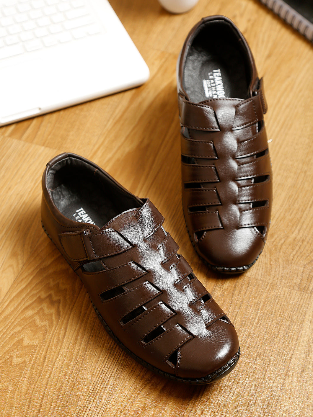 Men Brown Solid Leather Shoe- Style Sandals