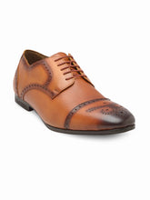 Load image into Gallery viewer, Teakwood Men Genuine Leather Formal Solid Tan Derby Shoes
