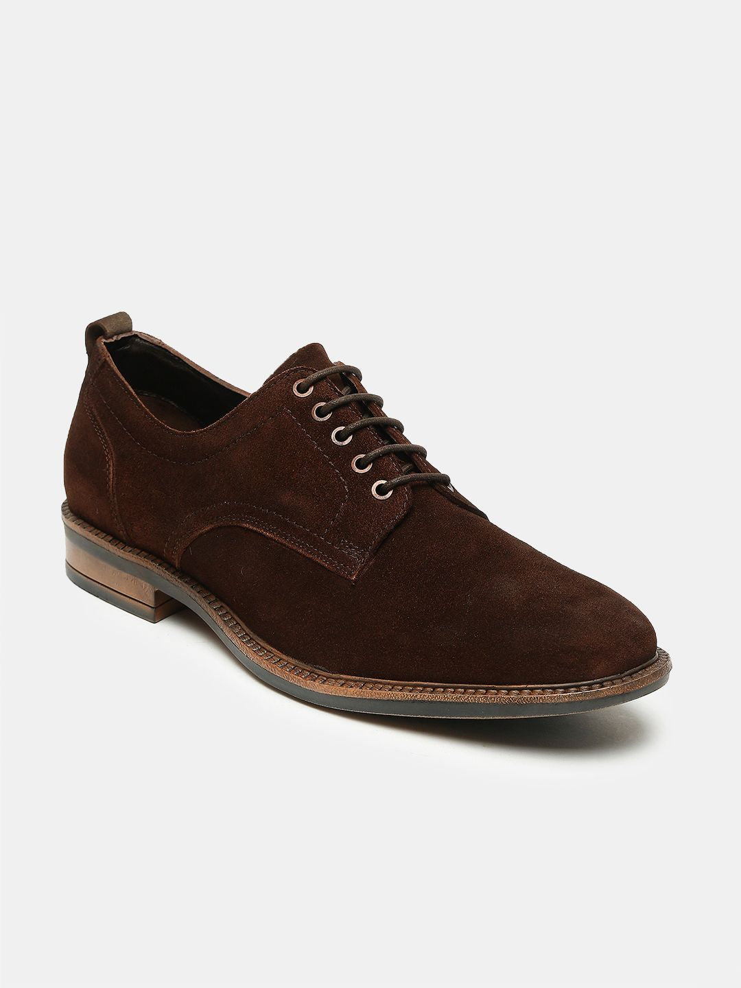 Men Brown Solid Suede Lace up Shoes Teakwood Leathers