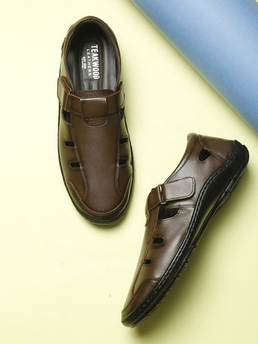 Men Brown Solid Shoe-Style Sandals