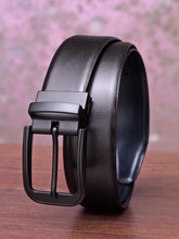Load image into Gallery viewer, Teakwood Men Genuine Leather Black &amp; Blue Solid Reversible Belt
