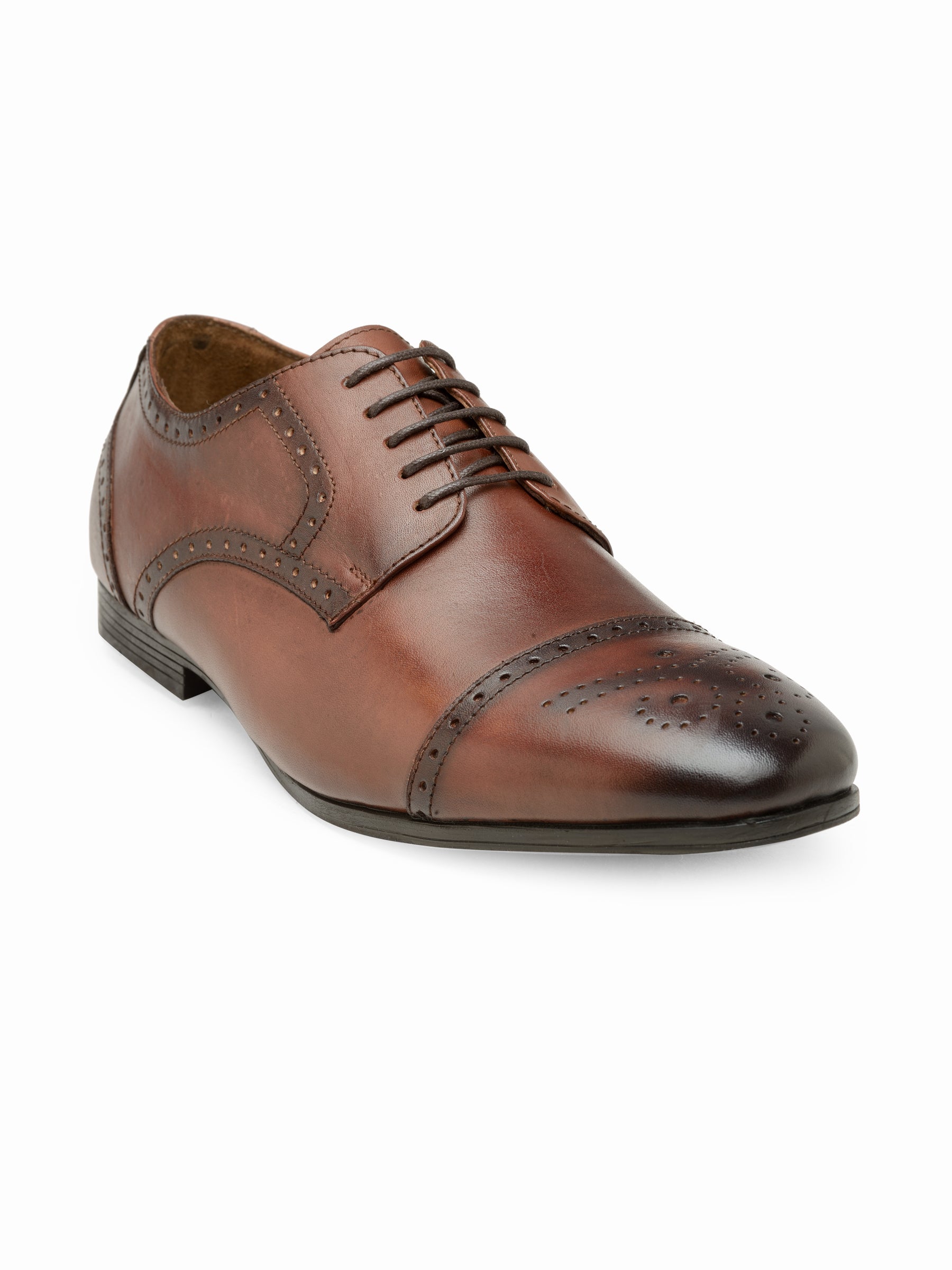 Teakwood Men Genuine Leather Two toned Wing Cap Brogues Formal