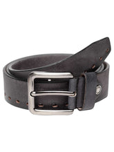 Load image into Gallery viewer, Teakwood Genuine Leather Black Solid Belt with Cut-Outs
