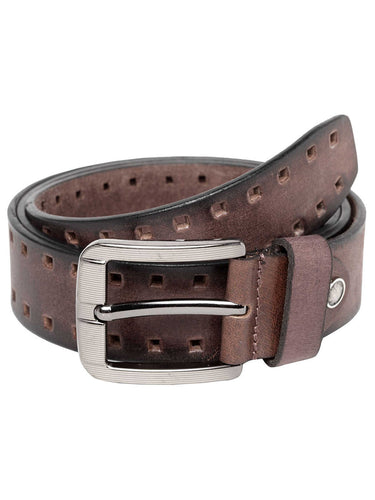 Men Black Solid Brown Belt with Cut-Outs