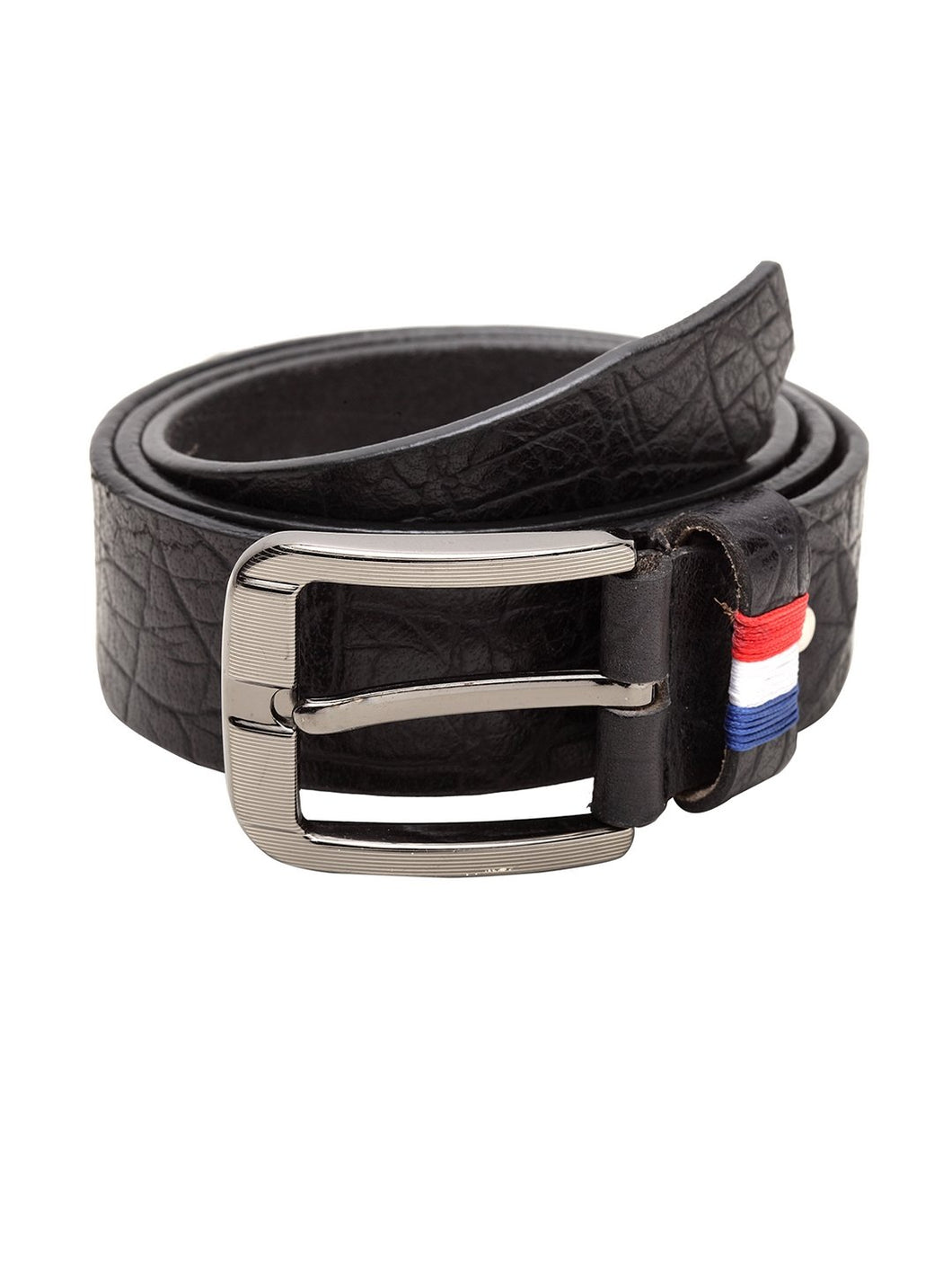 Teakwood Men Genuine Leather Black Solid Casual Belt