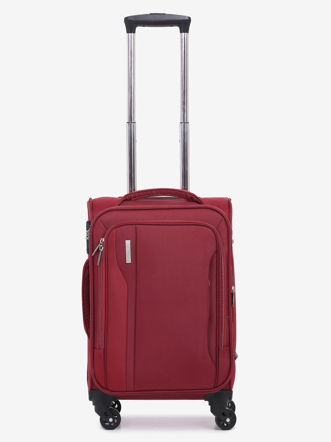 Unisex Red Solid Soft-sided Cabin Size Trolley Suitcase