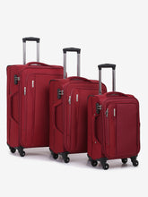 Load image into Gallery viewer, Unisex Set Of 3 Red Solid Soft-sided Trolley Suitcases

