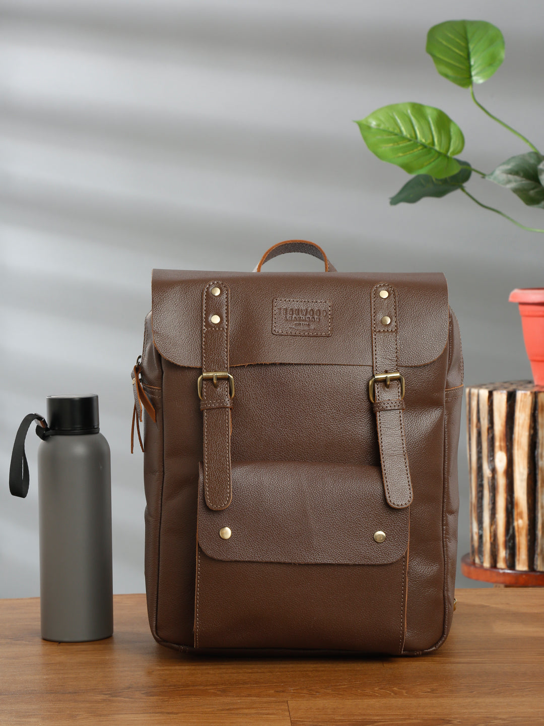 Teakwood Leather Unisex Brown Leather Backpack Clearance sale Teakwood Leathers