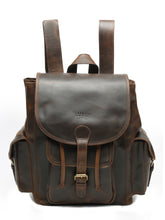 Load image into Gallery viewer, Teakwood Dark Brown Solid Genuine Leather Backpack
