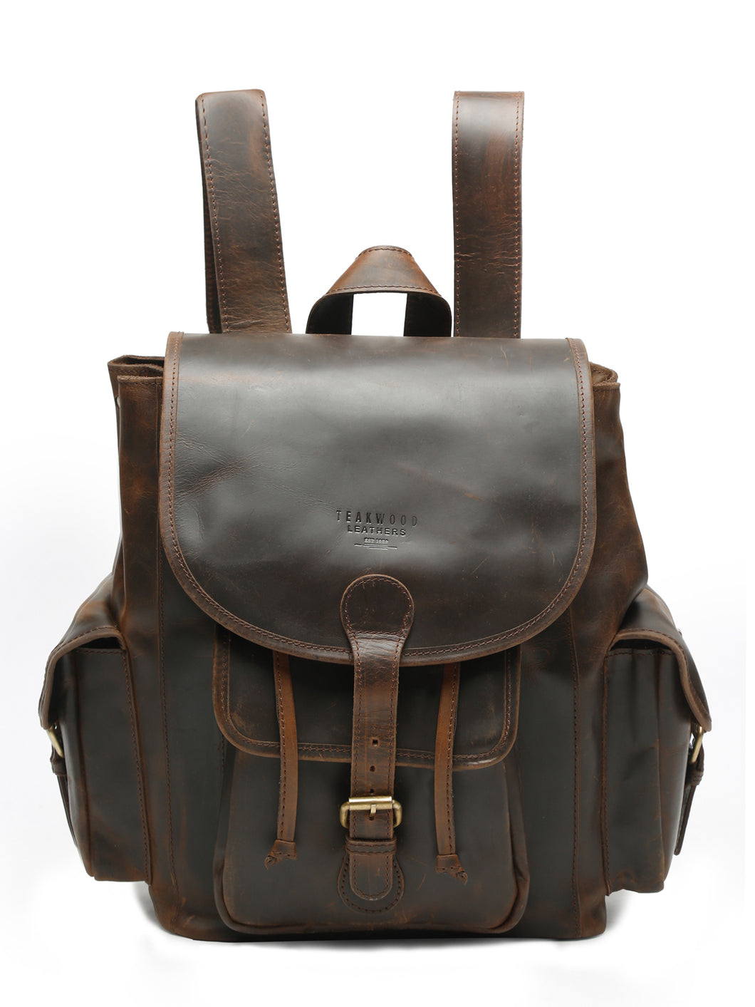 Teakwood Dark Brown Solid Genuine Leather Backpack