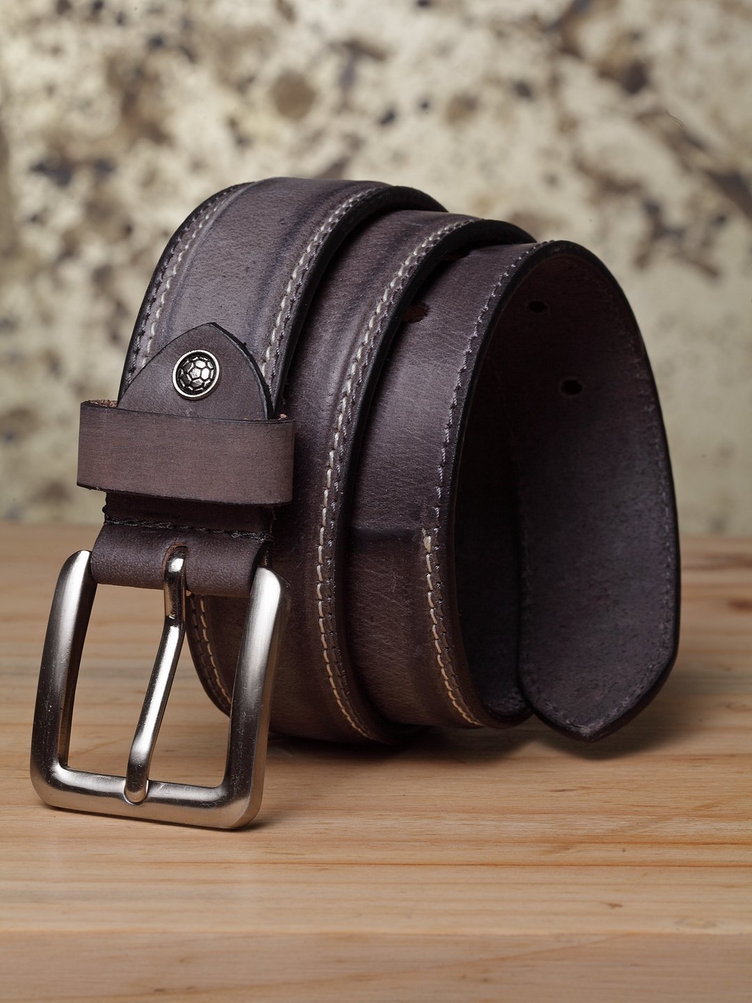 Teakwood Men Genuine Leather Grey Solid Casual Belt