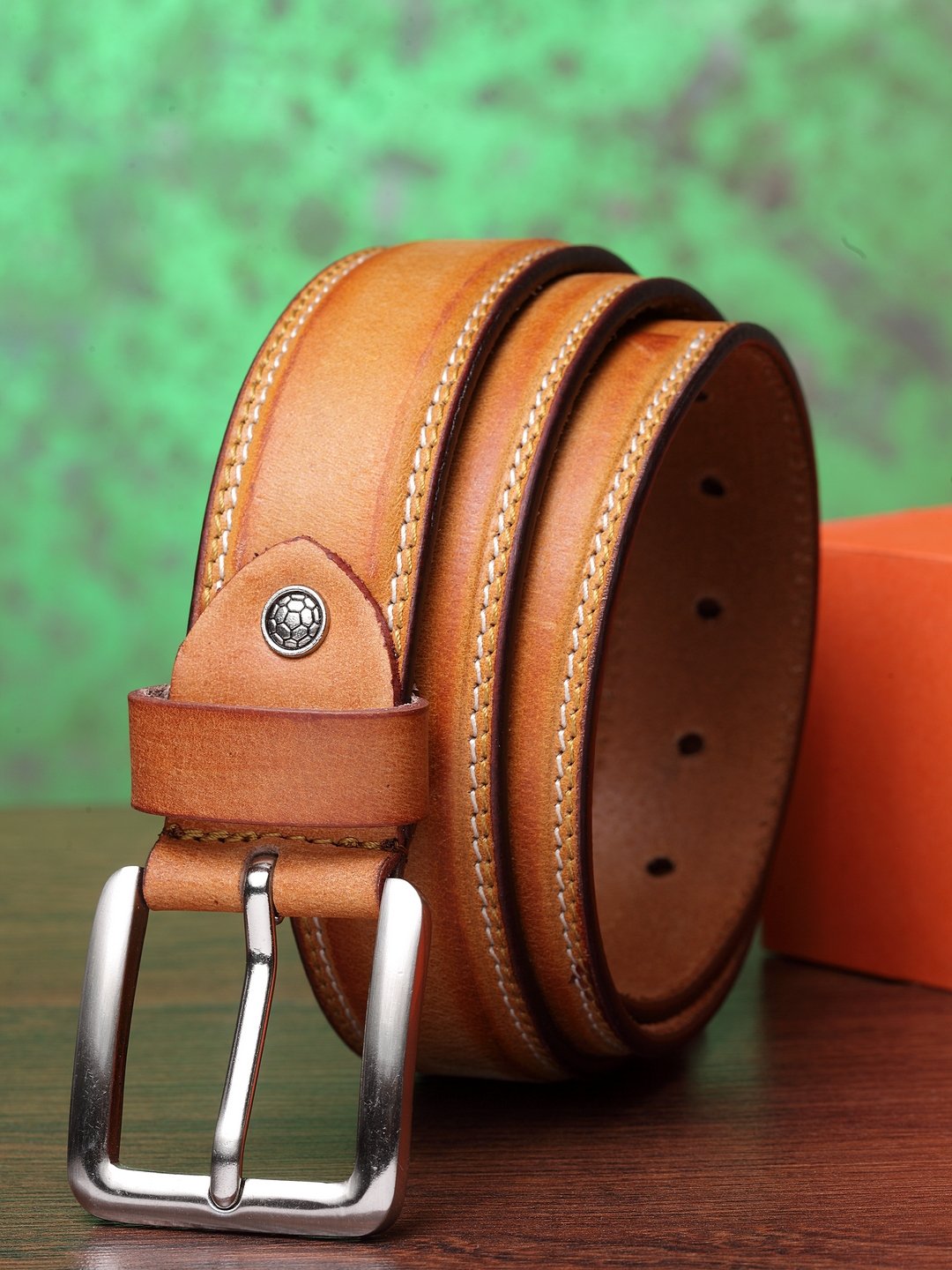 Teakwood Men Genuine Leather Tan Solid Casual Belt - Main Image