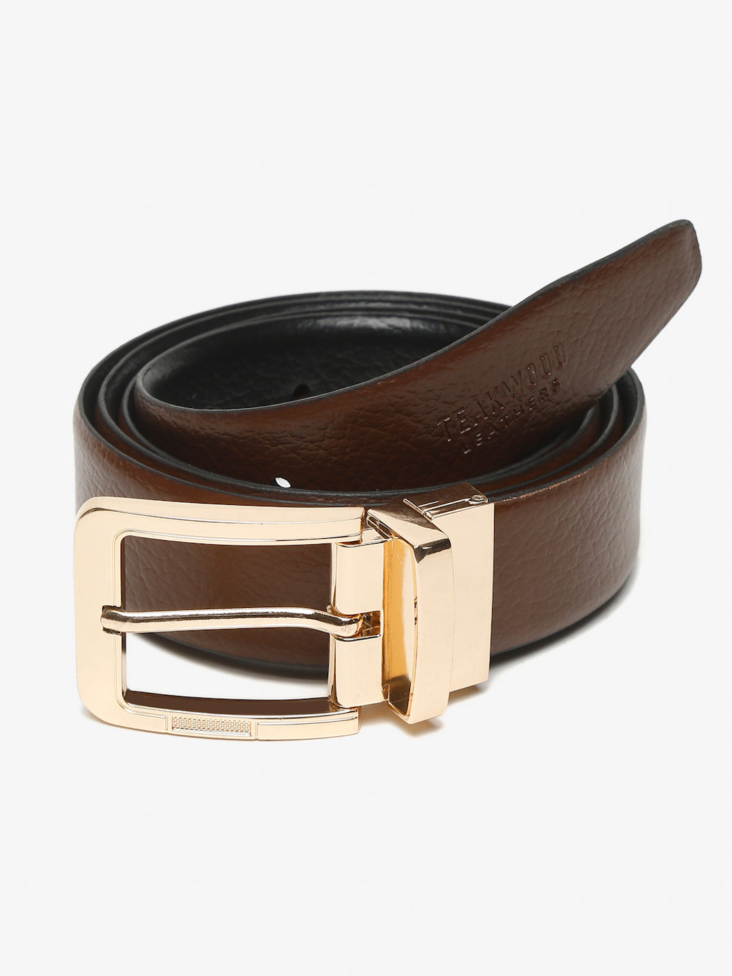 Men Brown & Black Textured Genuine Leather Reversible Belt