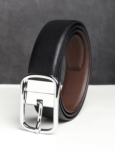 Men Black & Brown Solid Reversible Leather Belt