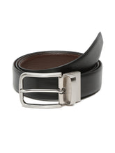 Load image into Gallery viewer, Men Black Textured Genuine Leather Reversible Belt
