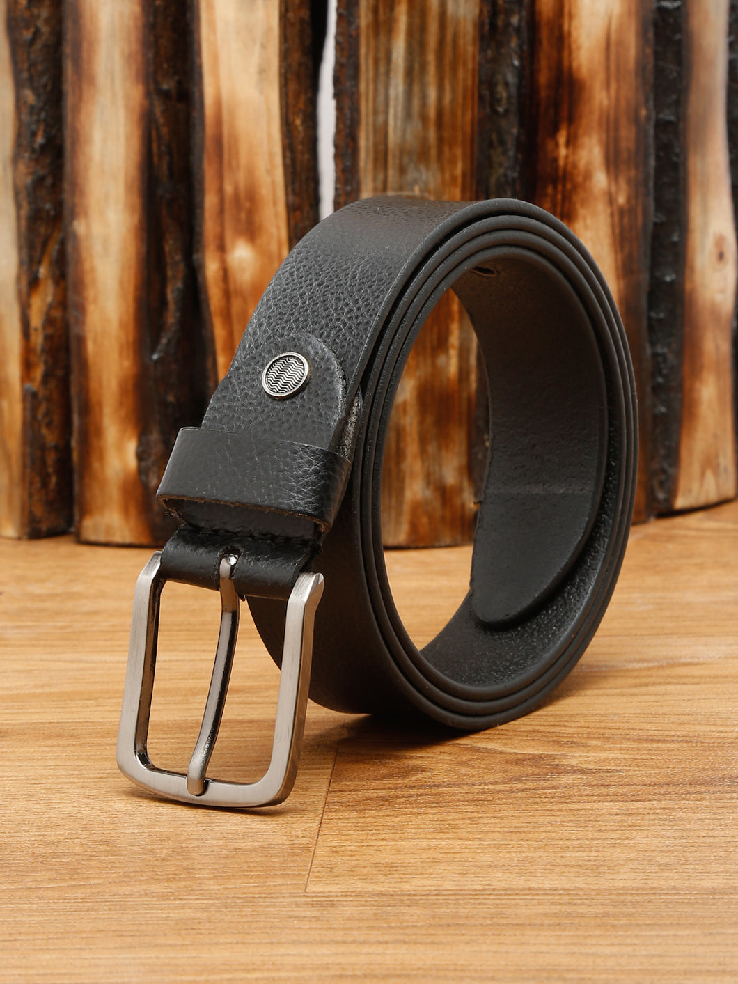 Men Black Texture Leather Belt