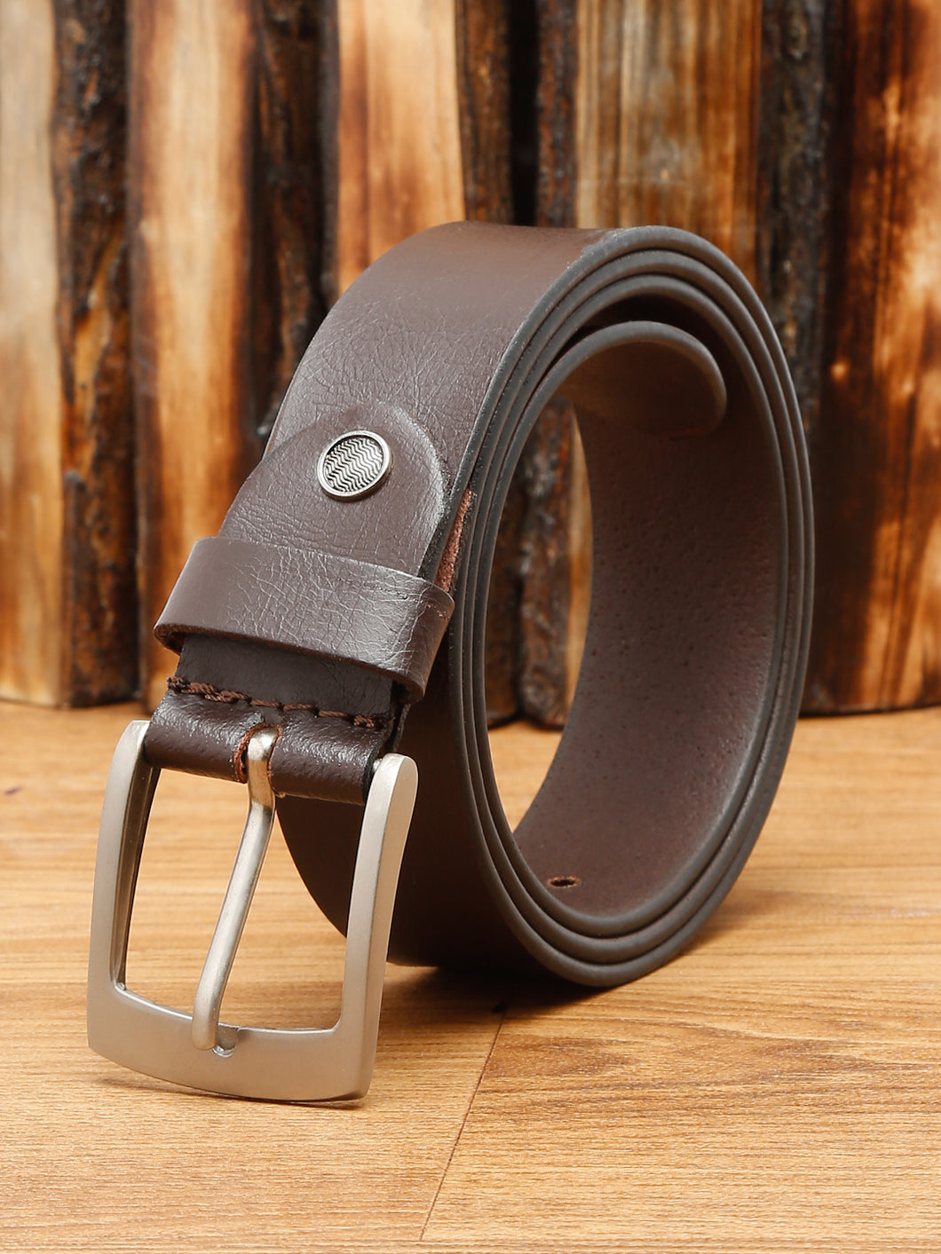 Men Brown Texture Leather Belt