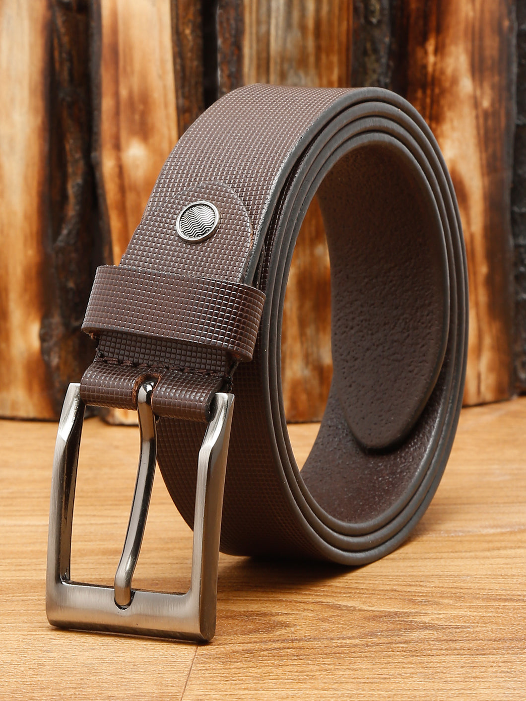 Men Brown Texture Leather Belt