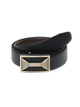 Load image into Gallery viewer, Men Black Textured Genuine Leather Reversible Belt
