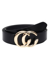 Load image into Gallery viewer, Teakwood Genuine Black Leather Belt Round Gold Tone Buckle
