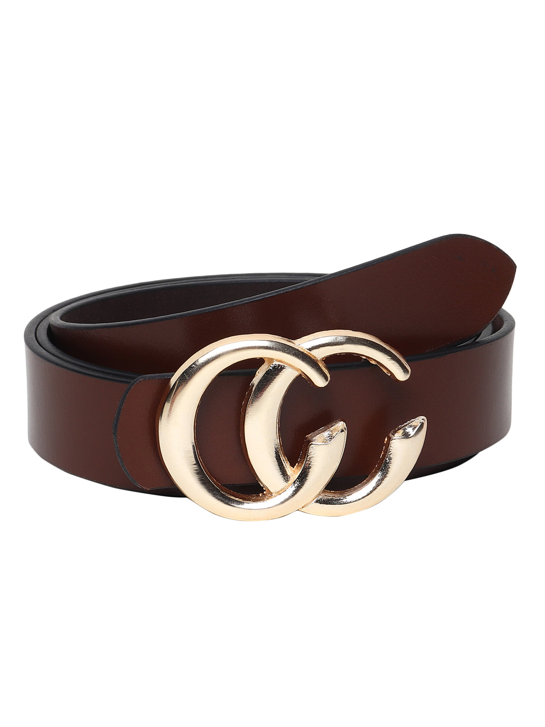 Teakwood Genuine Coffee Brown Leather Belt Round Silver Tone Buckle (One  Size)