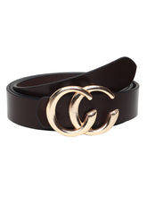 Load image into Gallery viewer, Teakwood Genuine Brown Leather Belt Round Gold Tone Buckle
