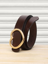 Load image into Gallery viewer, Teakwood Genuine Brown Leather Belt Heart Shape Gold Tone Buckle
