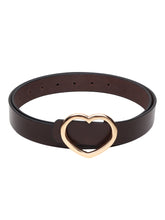 Load image into Gallery viewer, Teakwood Genuine Brown Leather Belt Heart Shape Gold Tone Buckle
