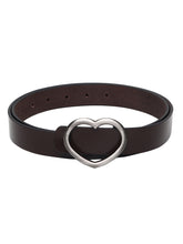 Load image into Gallery viewer, Teakwood Genuine Brown Leather Belt Heart Shape Black Tone Buckle
