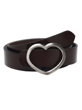 Load image into Gallery viewer, Teakwood Genuine Brown Leather Belt Heart Shape Black Tone Buckle
