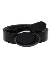 Load image into Gallery viewer, Teakwood Genuine Black Leather Belt Oval Shape Black Tone Buckle
