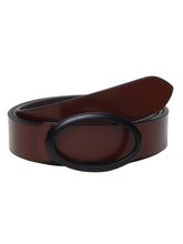 Load image into Gallery viewer, Teakwood Genuine Brown Leather Belt Oval Shape Black Tone Buckle
