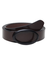 Load image into Gallery viewer, Teakwood Genuine Brown Leather Belt Oval Shape Black Tone Buckle
