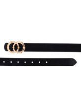 Load image into Gallery viewer, Teakwood Genuine Black Leather Belt Round Shape Gold Tone Buckle
