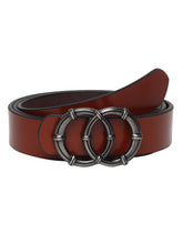 Load image into Gallery viewer, Teakwood Genuine Tan Leather Belt Round Shape Black Tone Buckle
