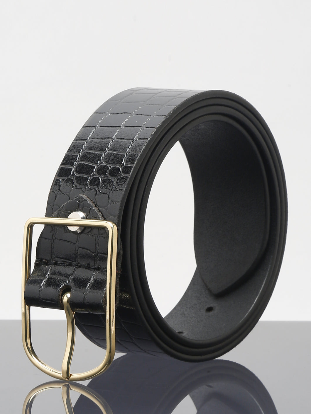 Teakwood Leathers Women Black Croco Texture Leather belt (One Size)
